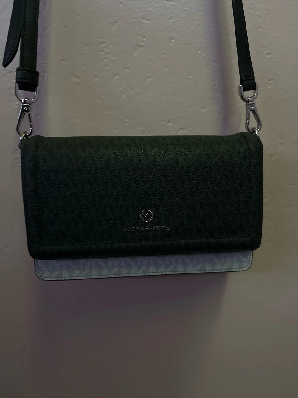 Michael Kors Black n Gray Crossbody Wallet with Black Strap